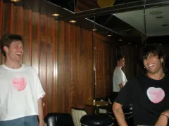 Laughing, just out of frame