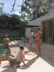 The Boys outfront the poolhouse