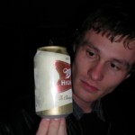 Caleb pontificating the Miller High Life
