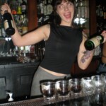 Cass pouring up Fernets + Salt Rim at Lily's